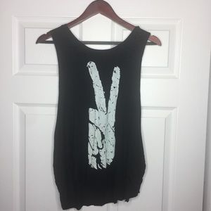 One size fits all black muscle tee with peace sign