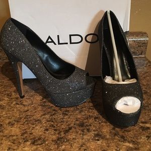Charcoal Gray Platform Peep Toes