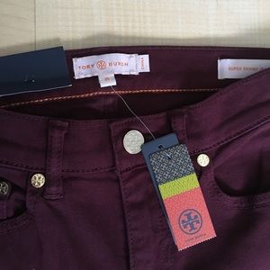 Tory Burch maroon skinny jeans NWT