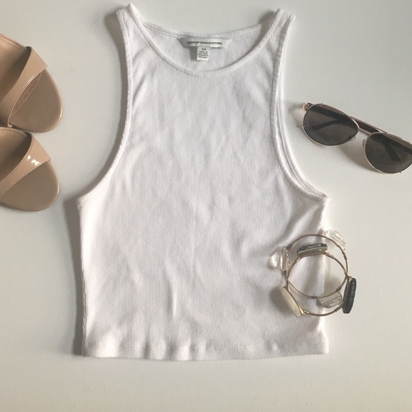 White American Eagle Ribbed Crop Top