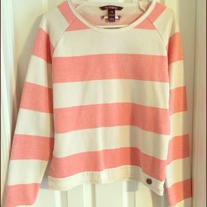 Women's Pink & White Billabong Stripe Fleece Crew