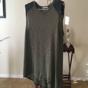 Army green and black sleeveless shirt