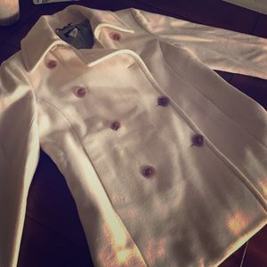 J Crew Ivory Double-Breasted Wool Pea Coat