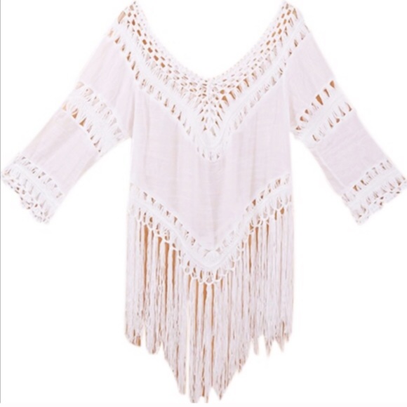 Loose Crotchet White Boho Top "One Size Fits Most" - Picture 4 of 4