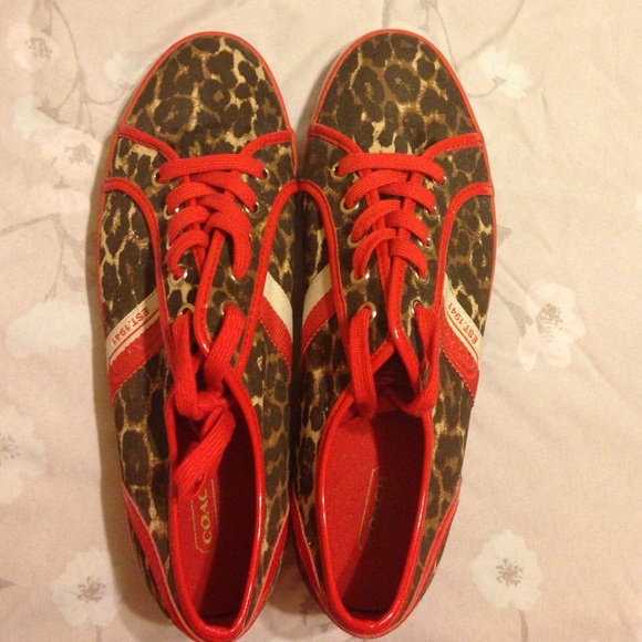 Coach sneakers with cheetah and red detail