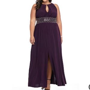 Eggplant Long Embellished Keyhole Sleeveless Gown