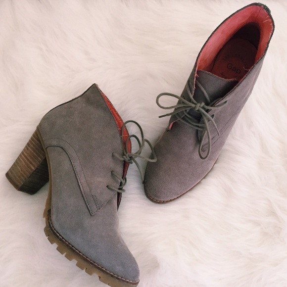 grey suede lace up booties.