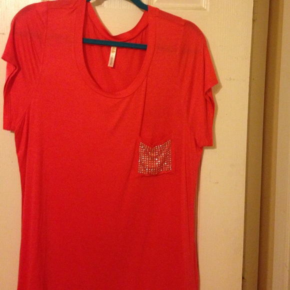 Hot pink shirt with rhinestone pocket