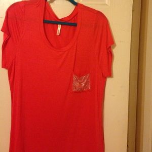 Hot pink shirt with rhinestone pocket