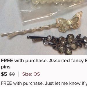 FREE with purchase. Assorted fancy Bobby pins