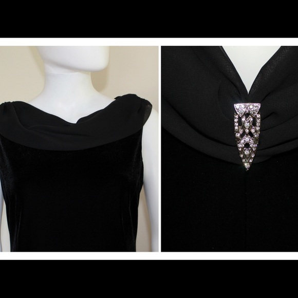 Vintage Black Velvet Art Deco Style Maxi Gown - Picture 2 of 4