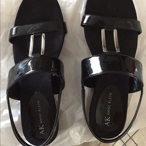 Anne Klein patent black open toe sandal