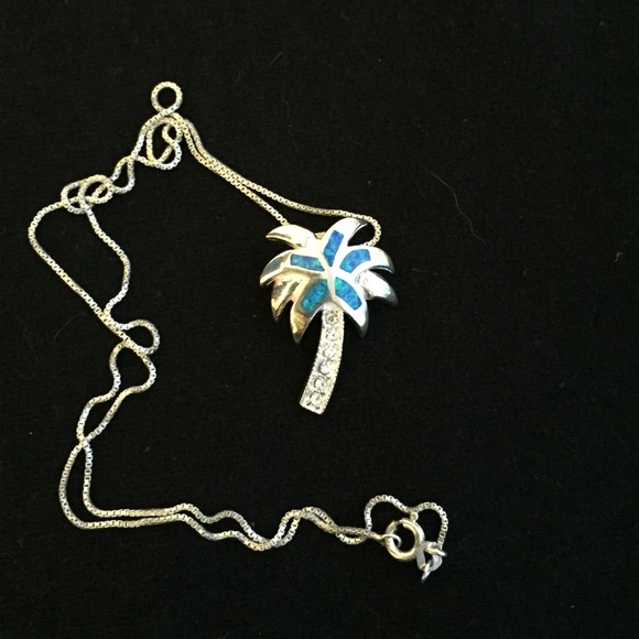 Sterling Silver Opal Palm Tree Necklace