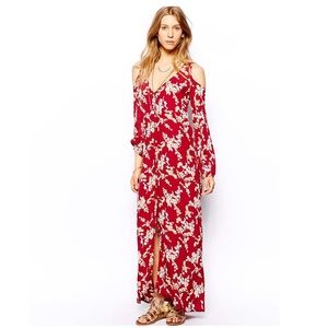 Flynn Skye Cold Shoulder Maxi in Crimson Blossom
