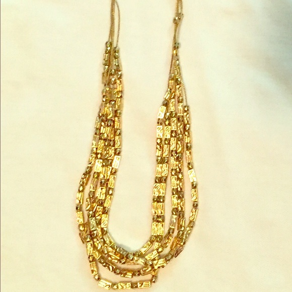 Gold square-beaded necklace and earring set