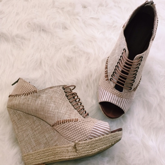white & tan wedges.