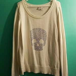 Cream sweater with studded skull