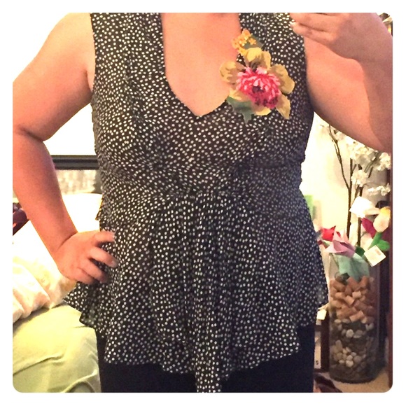 Anthropologie polka dot ruffled blouse