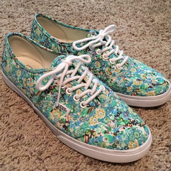 Floral blue and green women's Vans