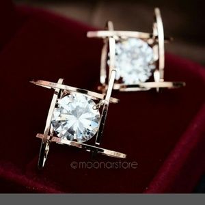European simple style rhinestones stud earrings