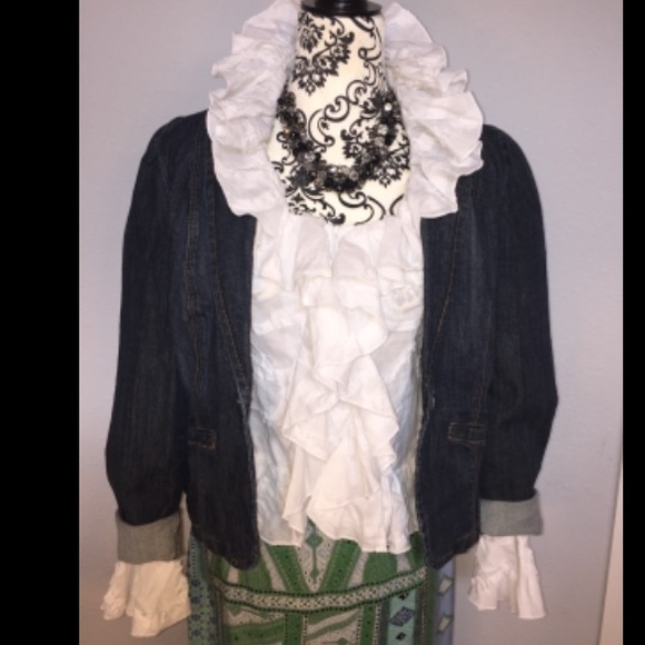 Denim Blazer, Silk Maxi skirt, White Blouse - Picture 2 of 4