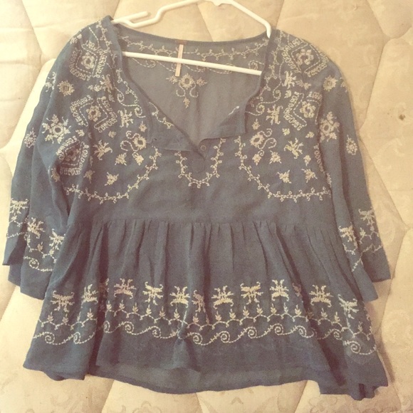FREE PEOPLE TEAL LIGHT WEIGHT BLOUSE - Picture 1 of 4