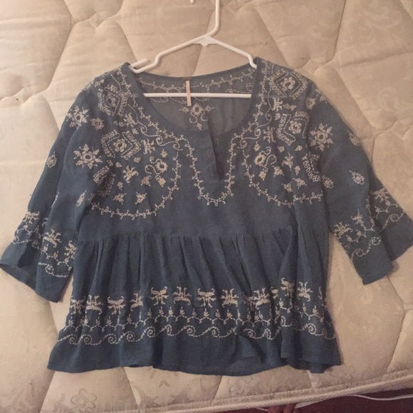 FREE PEOPLE TEAL LIGHT WEIGHT BLOUSE - Picture 3 of 4