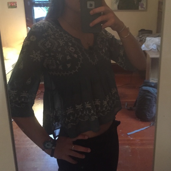 FREE PEOPLE TEAL LIGHT WEIGHT BLOUSE - Picture 4 of 4