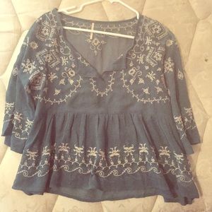 FREE PEOPLE TEAL LIGHT WEIGHT BLOUSE