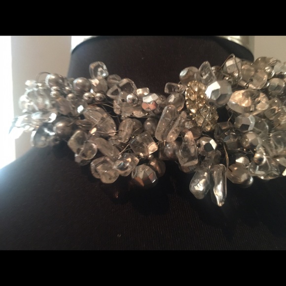 Crystal and faux pearl choker