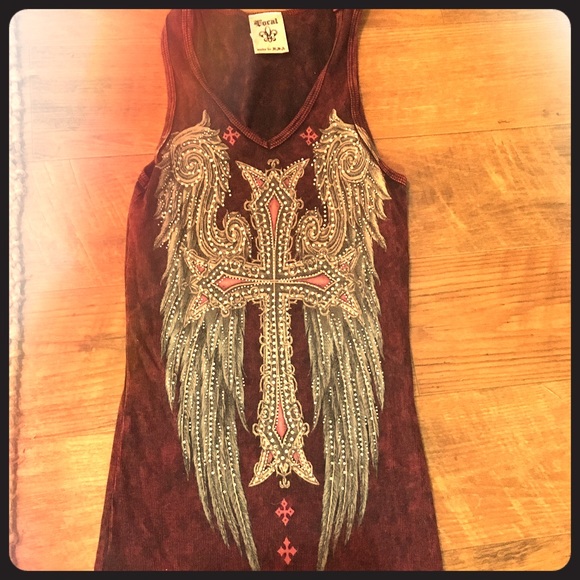 Vocal bedazzled cross tank