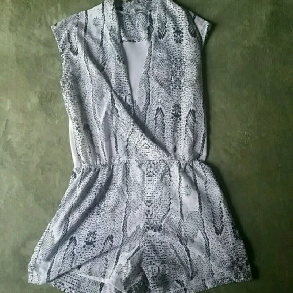 Snake Print Sheer White Romper Bodysuit Large