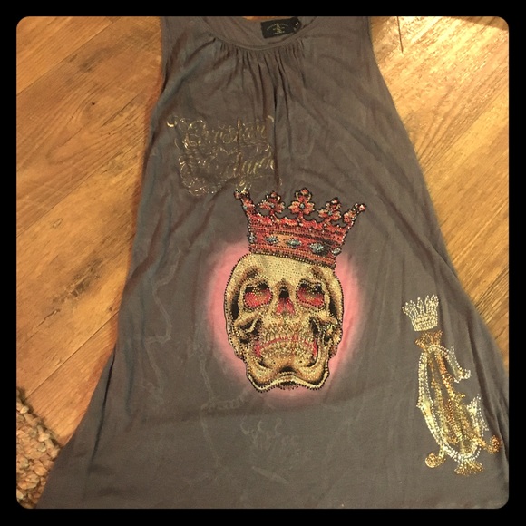 Christian Audigier gray embezzled tank top