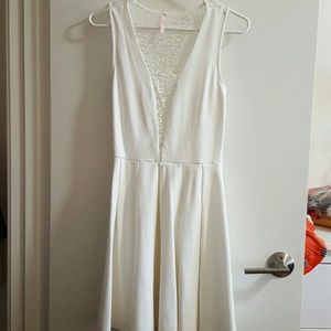 White lace open back dress