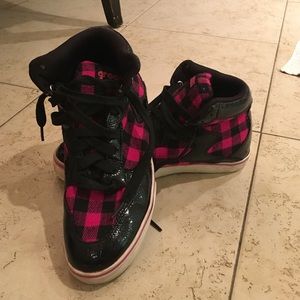 Pink plaid high-top sneakers