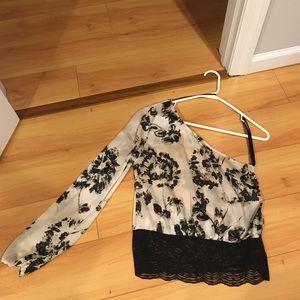 bebe one shoulder silk top