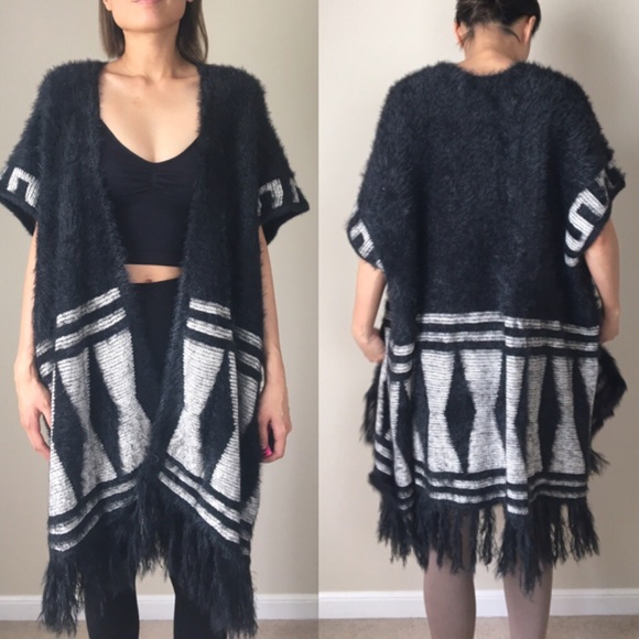 Thick cashmere soft feather Fringe cardigan kimono - Picture 4 of 4