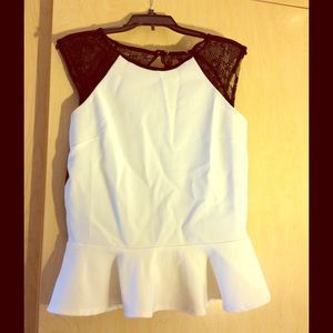 White peplum shirt with black lacy back