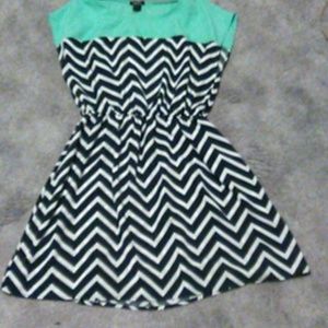 Blue/ blue green dress with chevron pattern