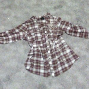 Red button up shirt w/gold design on one side