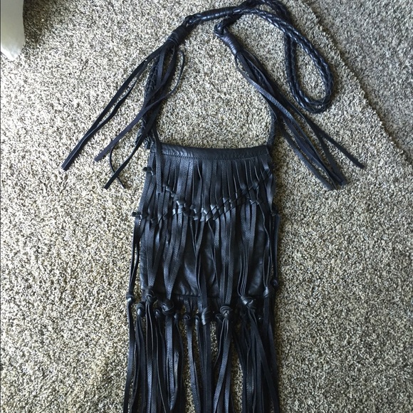 Free People leather fringe cross body purse
