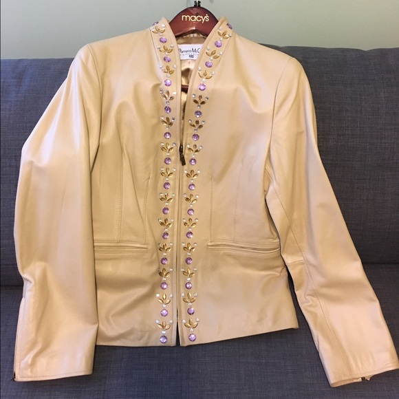 Tan Leather Jacket with crystal embroidery. - Picture 1 of 2