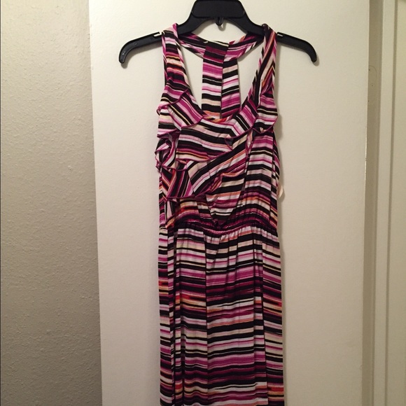 Pink, black and white stripe dress