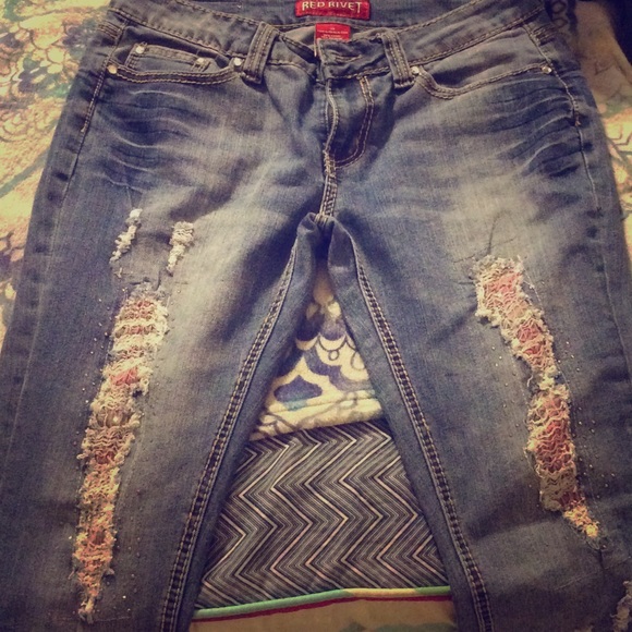 Lightly used red rivet jeans