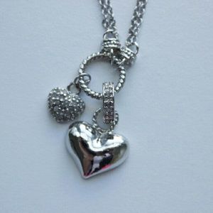 Silver Heart and diamond heart necklace