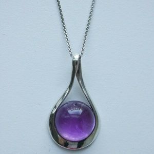 Amethyst pendant silver necklace w/ earrings