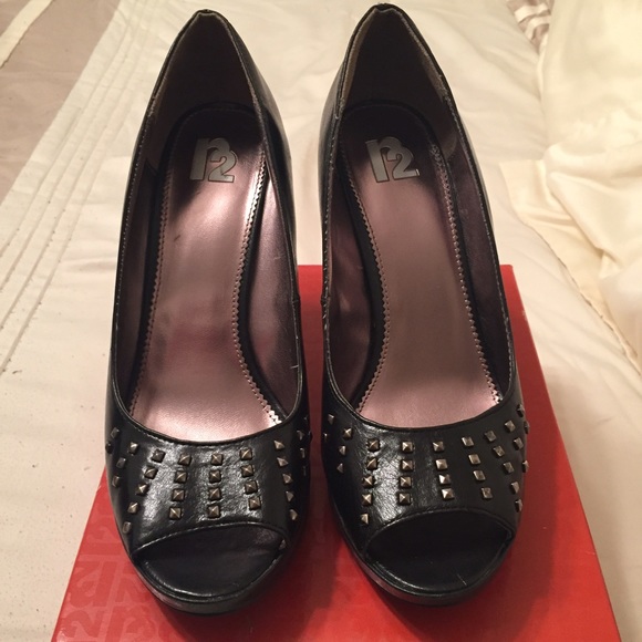 Black Leather Open Toe High Heel (pump)