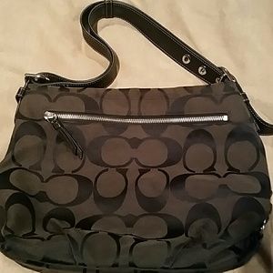 Black Coach cloth shoulder bag/ adjustable handle