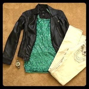 Turquoise Sequin Tank Top