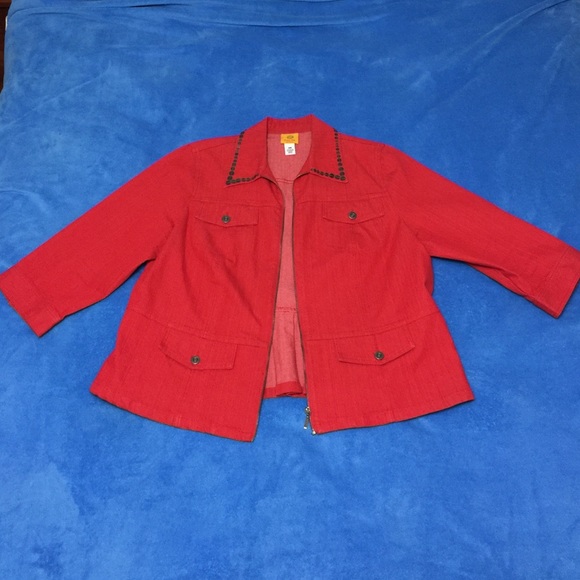 Red denim jacket fun for fall!